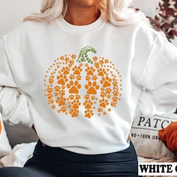 Pumpkin Paw Print Dog Lover Halloween Cute Pet Paw Pumpkin Sweatshirt - Picture 1 of 5